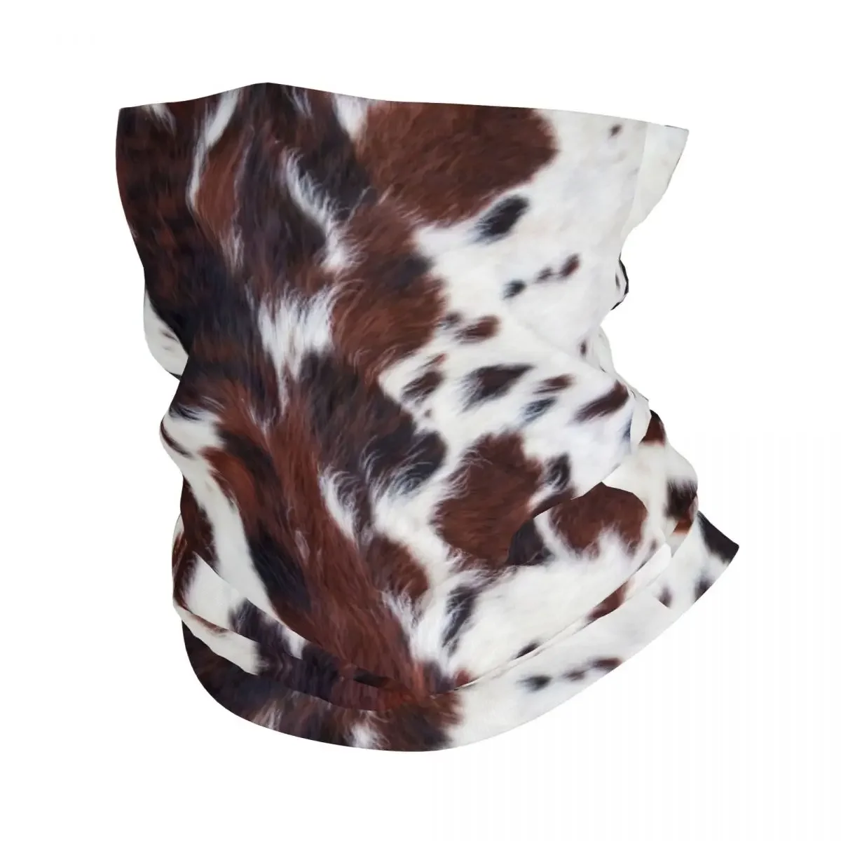 Brown Cowhide Skin Fur Neck Gaiter Women Men UV Protection Winter Animal Leather Texture Bandana Scarf for Ski