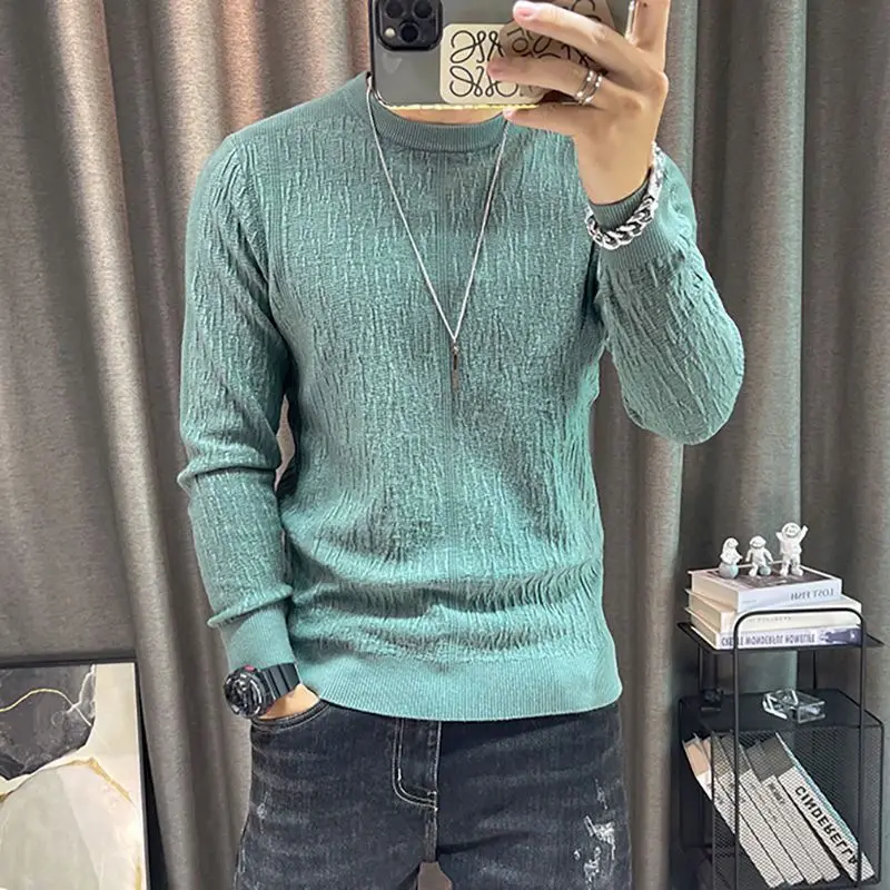 

New Autumn Winter Jacquard Sweater Men Slim Round Neck Base Casual Korean Style Men's Knitted Sweater