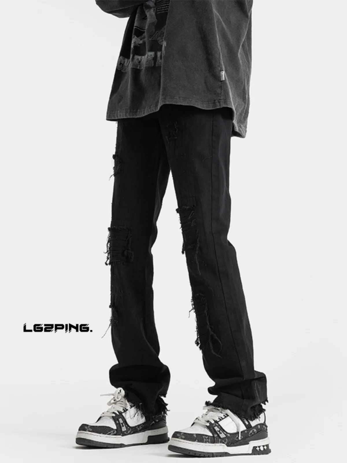 

Мужские джинсы прямого кроя Slim Fit, весна-осень, в американском стиле, модные, с дырками, повседневные, износостойкие, средней посадки