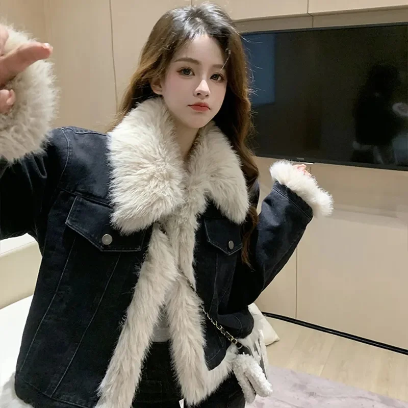 

New Autumn Winter Denim Coat Women Parkas Female Student Thickened Cotton Plush Jacket Women's Cowboy Coats