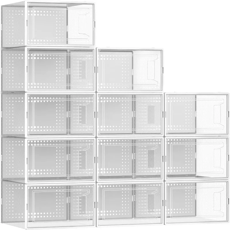 

12 Pack Large Shoe Organizer Storage Boxes for Closet, Modular Space Saving Shoe Boxes Clear Plastic Stackable Sneaker