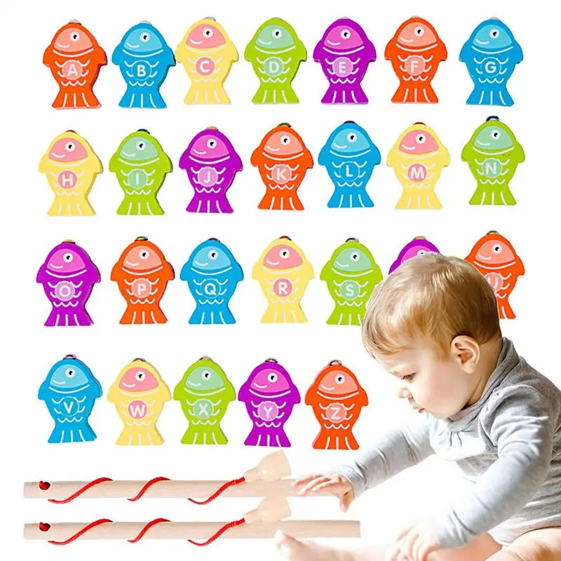 Montessori Wooden Fishing Toys For Children Magnetic Marine Life Cognition Fish Games Parent-Child Interactive Educational Toy