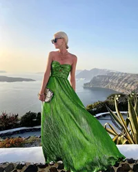 DSMTRC Women Elegant Gold Off Shoulder Sleeveless Backless Maxi Robe Sexy Hollow Out Long Dress Chic Lady Evening Party Vestidos