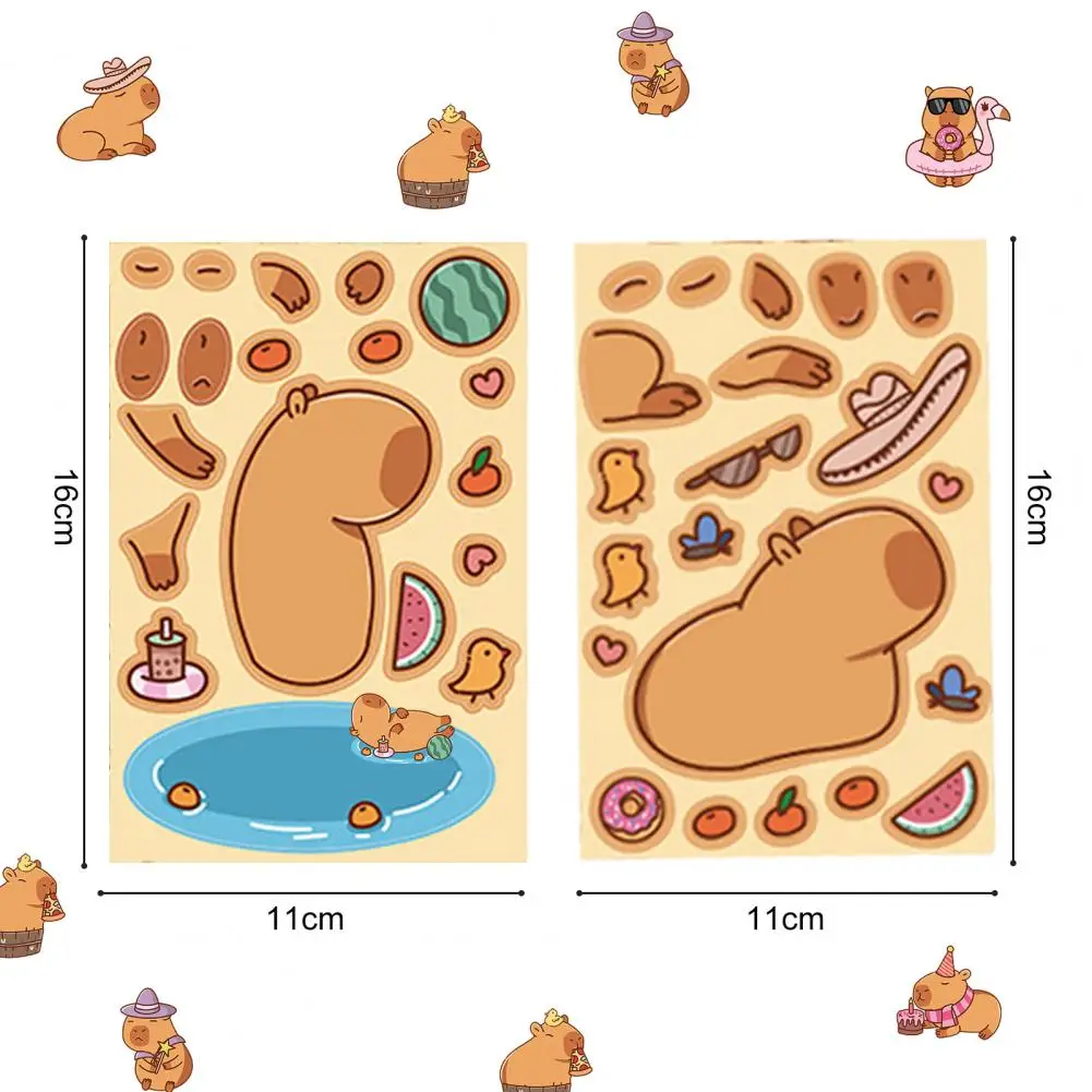 8Pcs Cartoon Sticker Vibrant Durable Cute Capybara Pattern Sticker Waterproof Stationery Sticker for Kids