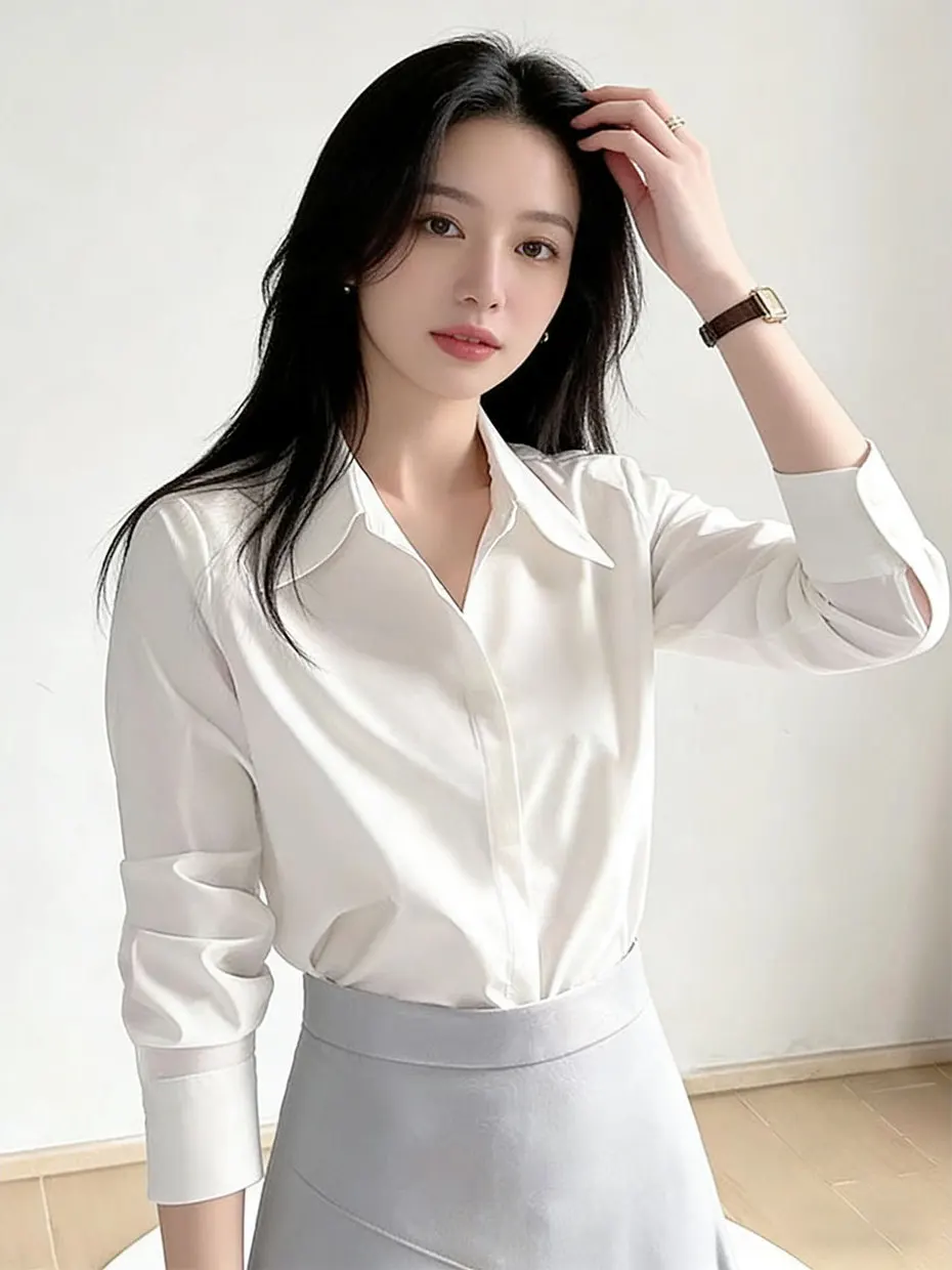 

Французская свободная белая рубашка с длинным рукавом для женщин: модный дизайн, осенний топ, премиум-класс, новая коллекция 2025 года
