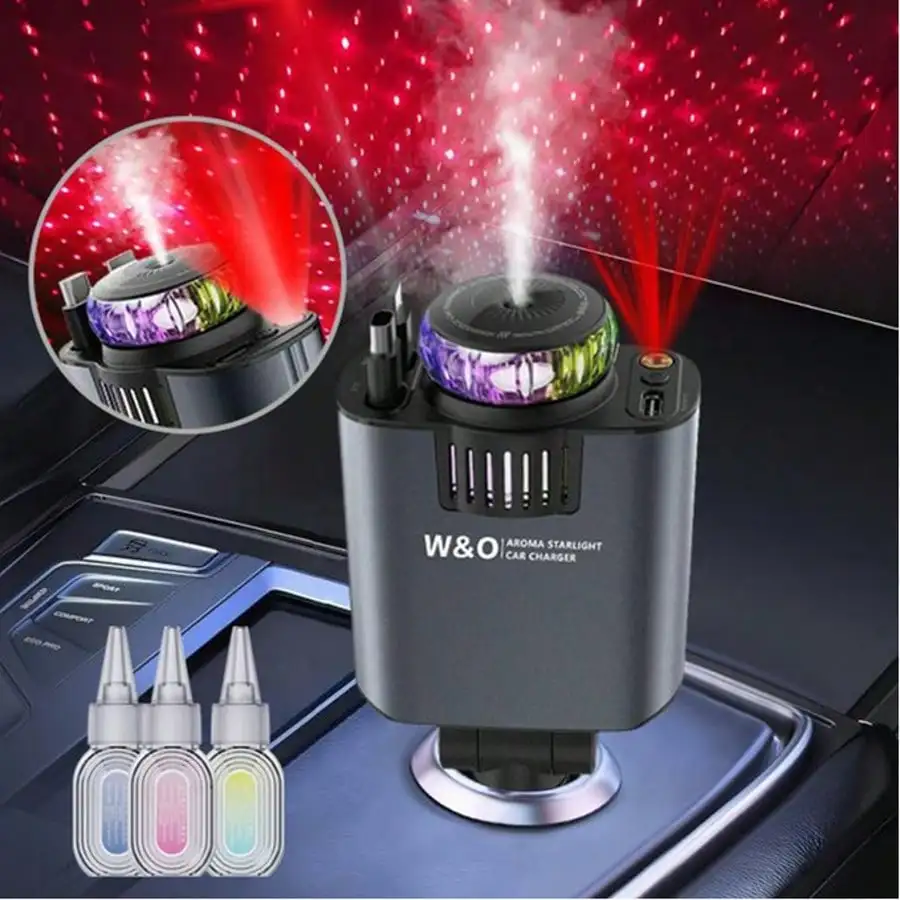 

Multifunctional 3-in-1 Car Charger Aromatherapy Device with Red Projection Light & Starry Sky Night Light, Portable Scent Diffuser for Car Home Party E-sports Room, Practical Decor & Ideal Gift