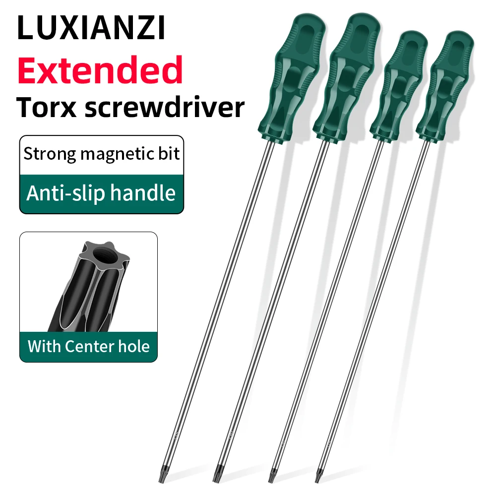 LUXIANZI obeng Torx, 1 buah obeng Torx 400mm ekstra panjang dengan lubang magnetik kuat bit T15 T20 T25 T30 sekrup Drive alat perbaikan rumah