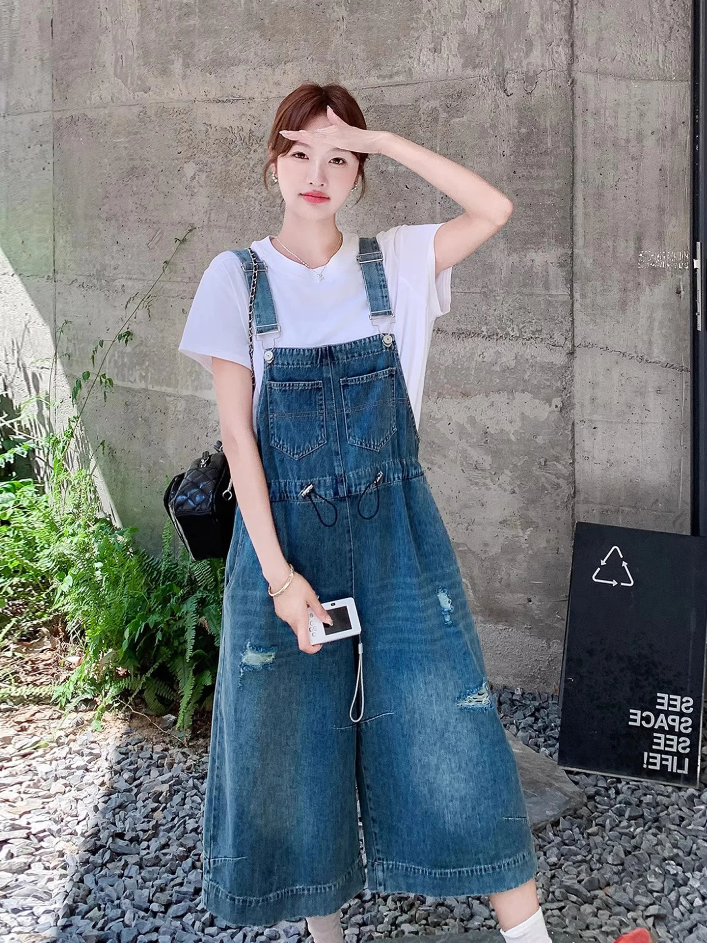 

Retro Hong Kong Sle Overalls Set Women's Summer 2025 New Workwear Loose Wide Leg Jeans Jumpsuit Casual Commute Sle