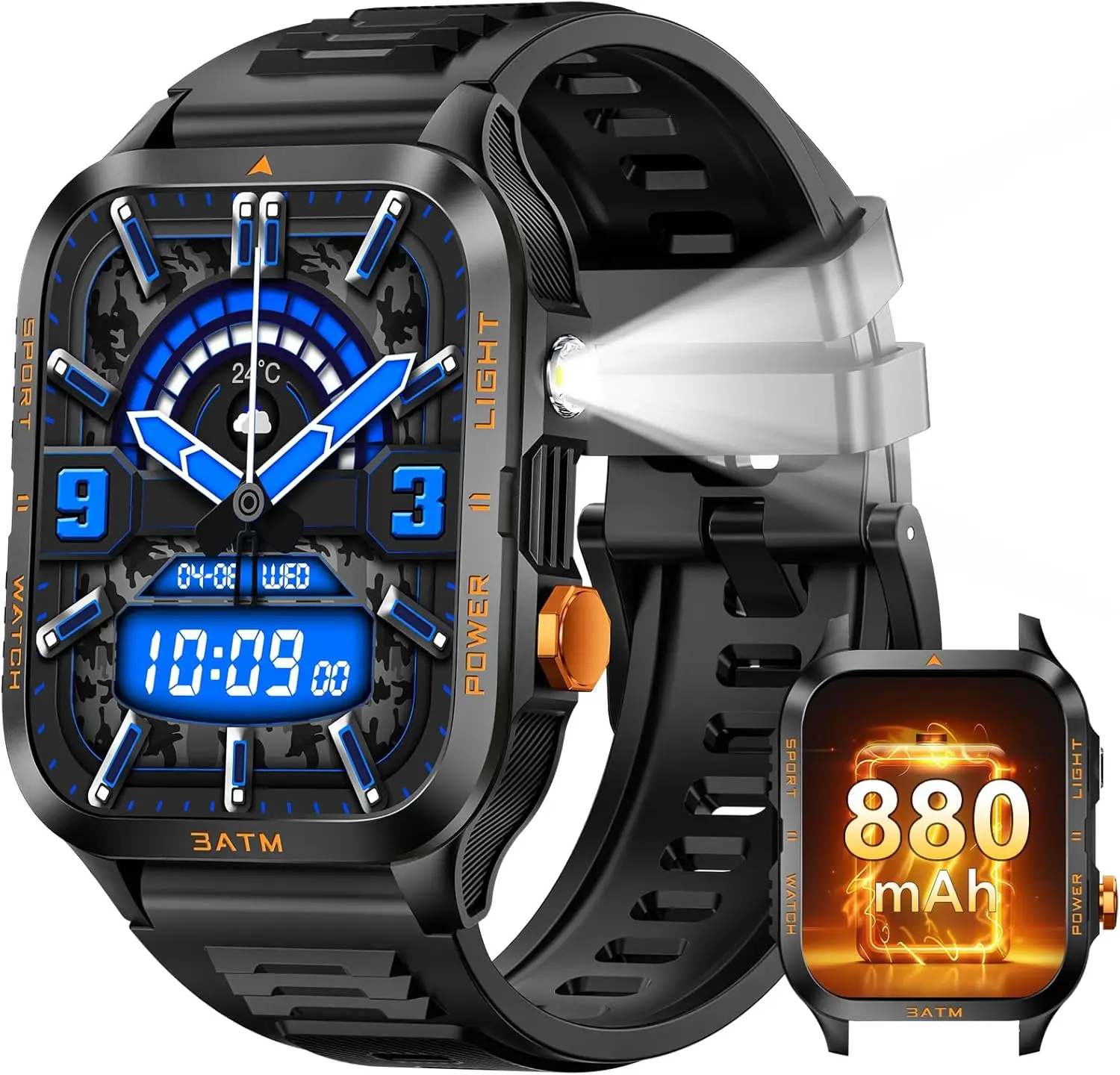 

Military Smart Watches for Men: 1.96" HD Screen, Rugged Tactical Design with LED Flashlight, Waterproof Fitness Tracker