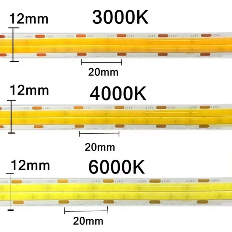 Dupla linha COB LED Strip Lights para TV Backlight, Super brilhante, alta densidade, flexível, regulável, quente, branco, 600 LEDs, m, DC 24V