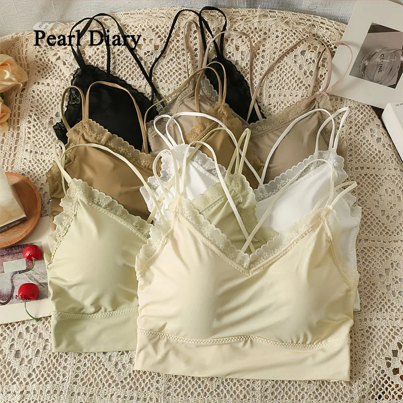 

Pearl Diary Women Lace Bras Come Wrapped Chest Render More Students Female Beauty BackLace Stitching Color Underwear Top Women