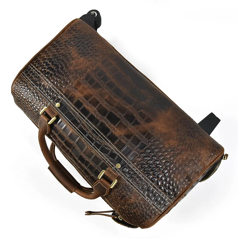 Sac de voyage en cuir véritable pour homme, bande d\'alligator, sac de week-end de nuit, bagage à main de grande capacité, designer