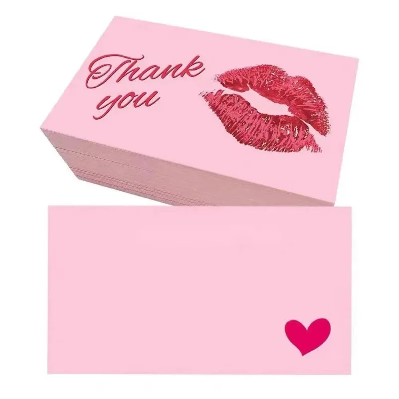 50pcs/pack Thank You Cards Business Pink Express Appreciation Card For Clients and Customers Online Package Insert Mailer Bags