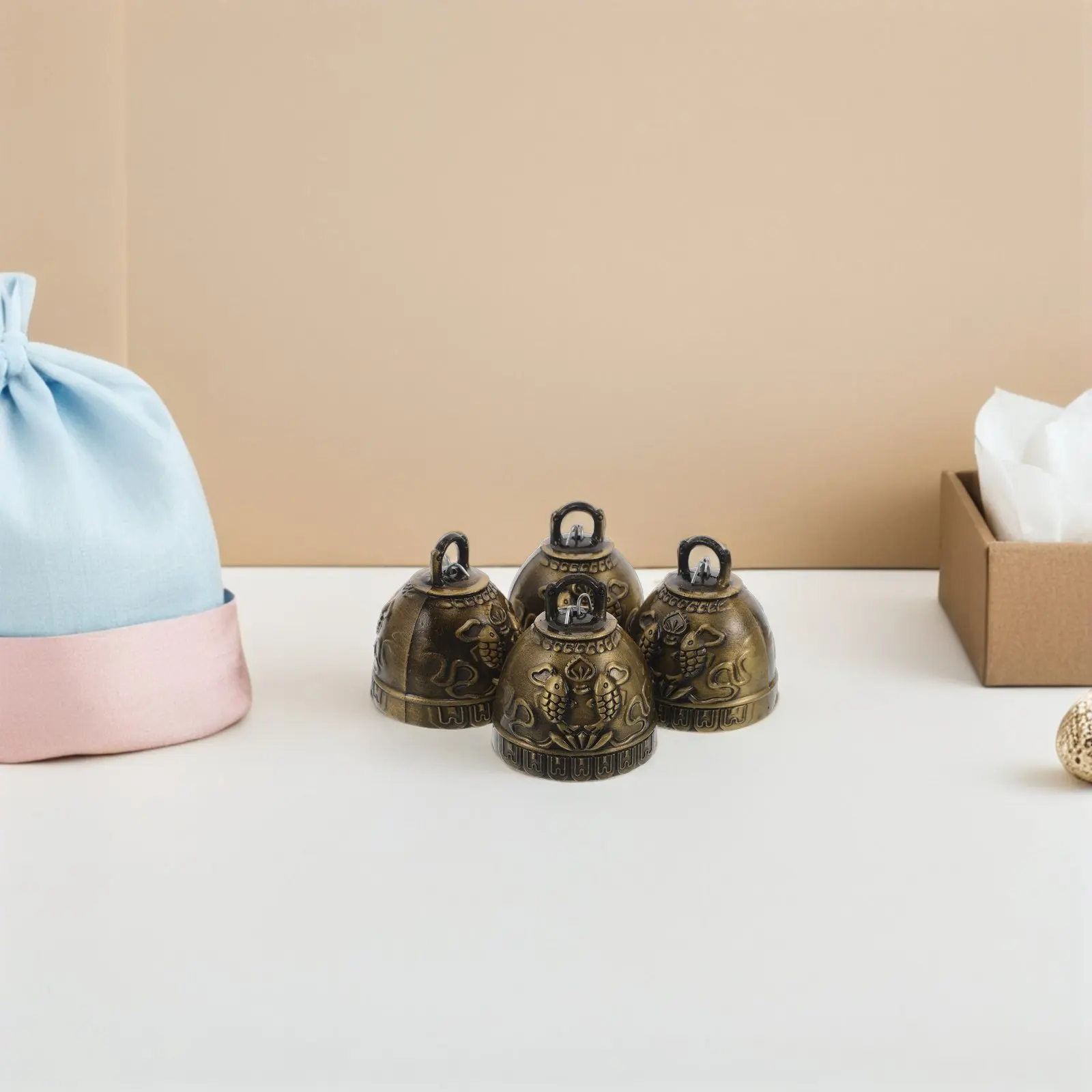 4Pcs Vintage Bell for Baby Crib Wind Chime Fish Design Handmade Alloy Craft Bells Hanging Ornament DIY Nursery