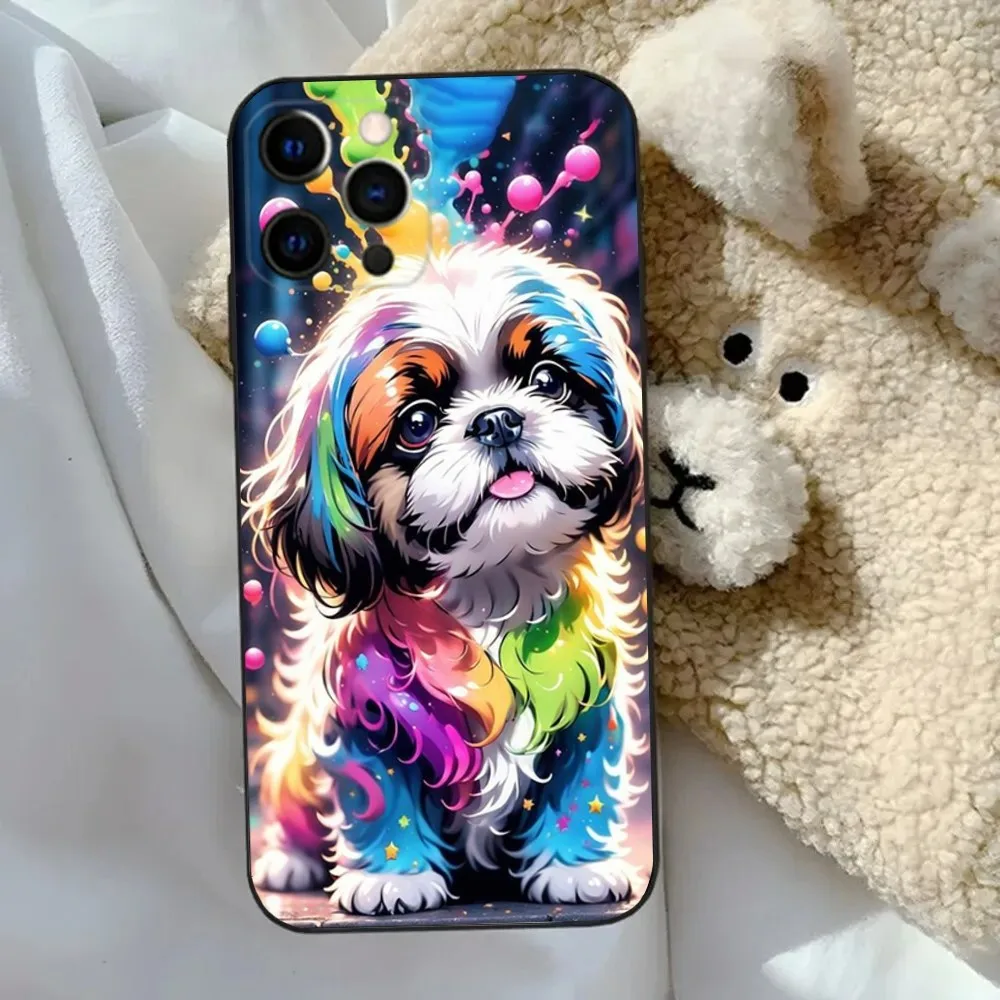 Shih Tzu Painting Cute animal Phone Case For Apple iPhone 15,14,13,12,11,Pro,X,XS,Max,XR,Plus,Mini Soft Black Cover