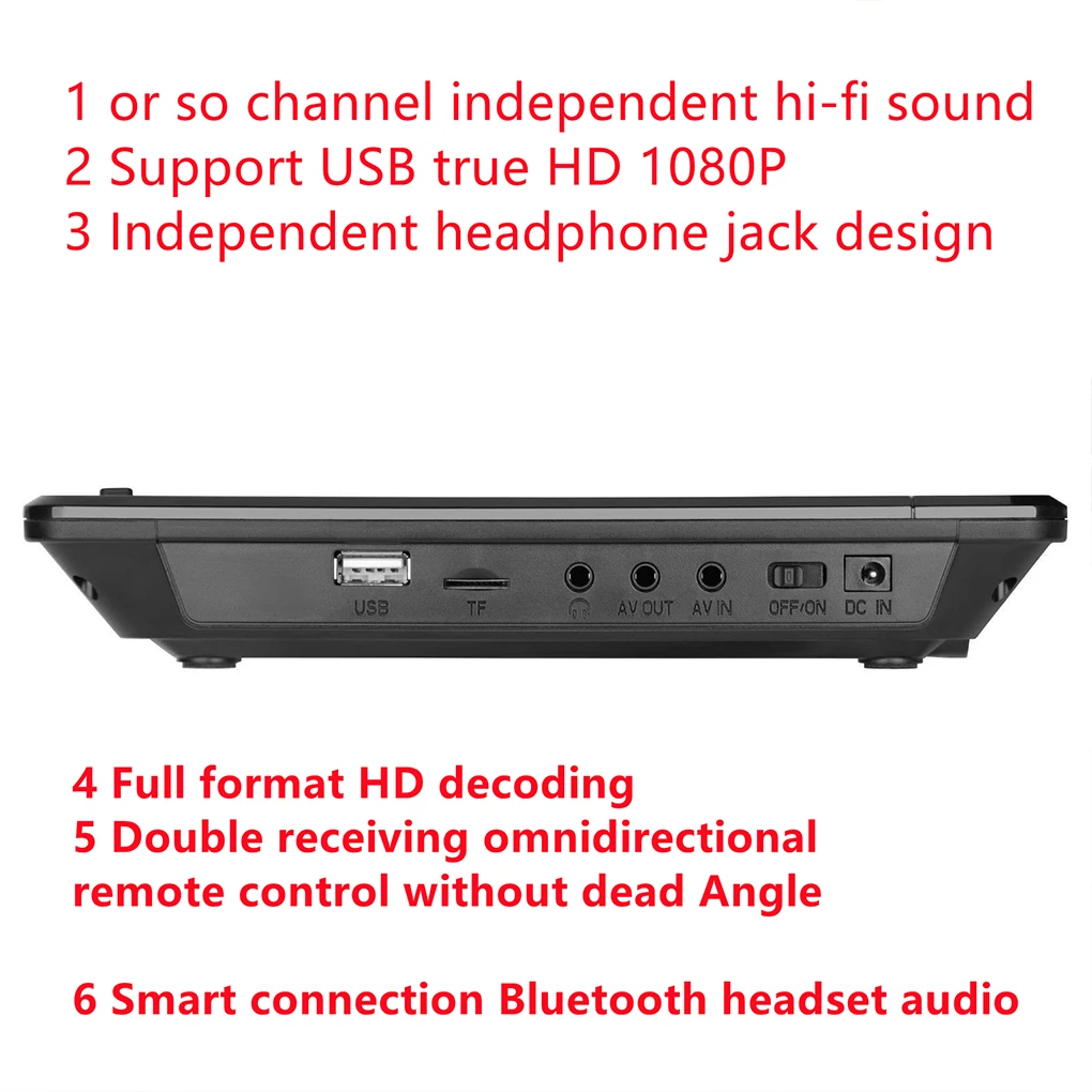 Lettore DVD wireless portatile da 12,5 pollici con telecomando Lettore Bluetooth Lettore CD per cuffie inglesi per auto a formato intero