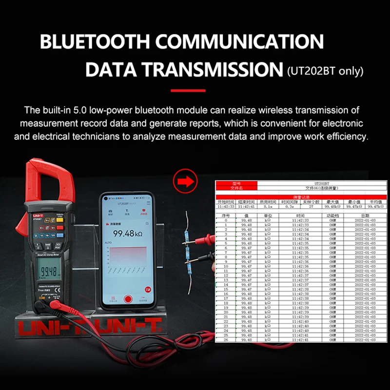 Imagem -02 - Uni-t Ut202s Ut202bt Digital Clamp Meter 600a dc Atual Alicates Amperímetro Tensão Tester Temperatura Medidor de Freqüência Faixa Automática