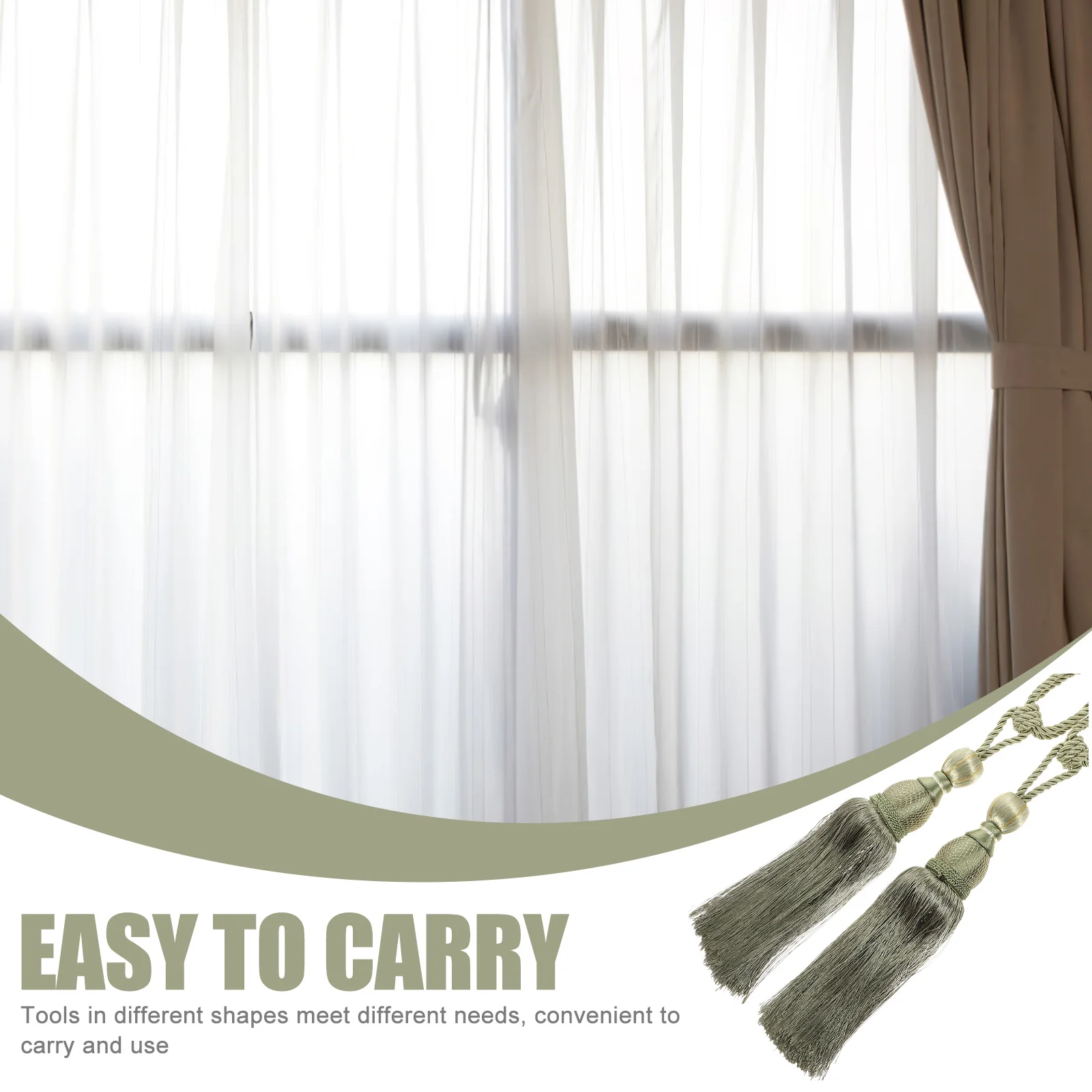 

2pcs Tassel Hanging Ball Curtain Accessories Polyester Strap For Living Room Army Green Single Ball Buckle Decor