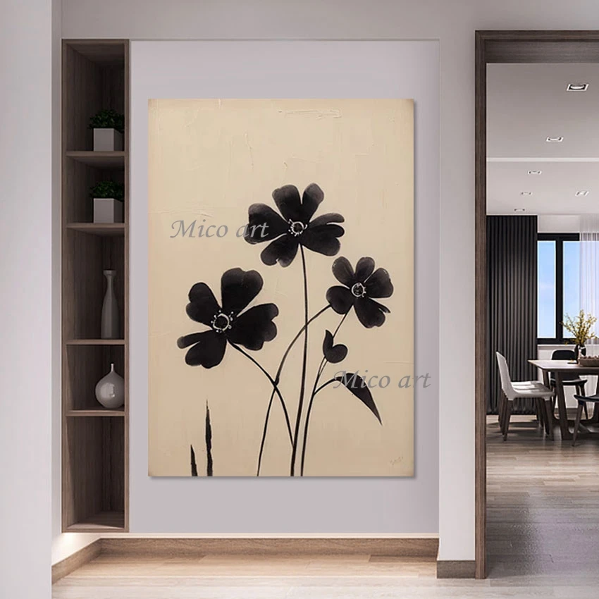 Simple Style Flowers Landscape Art Picture Frameless Abstract Textured Oil Paintings Canvas Roll, Modern Office Wall Decoration