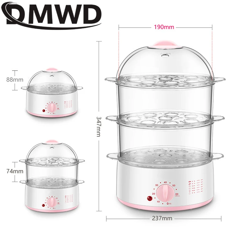 DMWD Elektryczny parowar do użytku domowego 2L Mini urządzenie do gotowania jajek z pokrętłem czasowym Automatyczne wyłączanie Podgrzewacz do