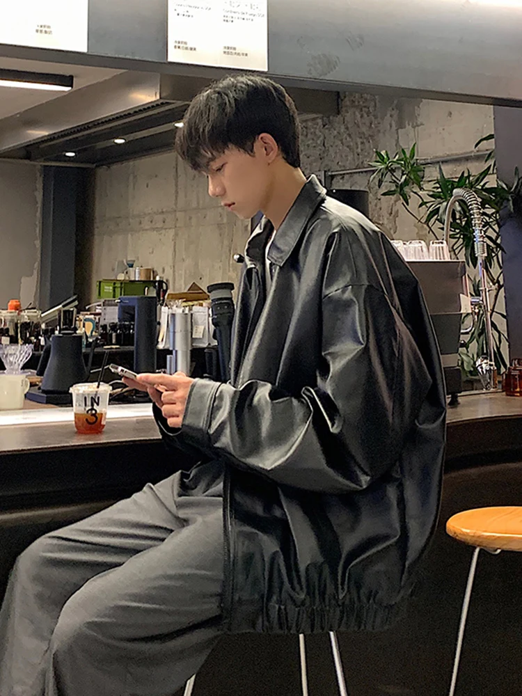 

Bla Leather Jaet American Sle Spring Outerwear Men's Faion Baseball Vest Motorcycle Jaet Cleanfit Trendy Youth