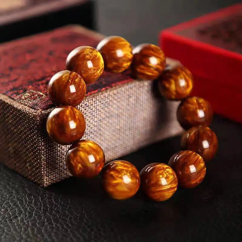 Gold Thread Sea Cedar Pixiu Bracelet, Resin Handheld Prayer Beads, Fine Craft Item for Wealth Attraction and Gift Giving,