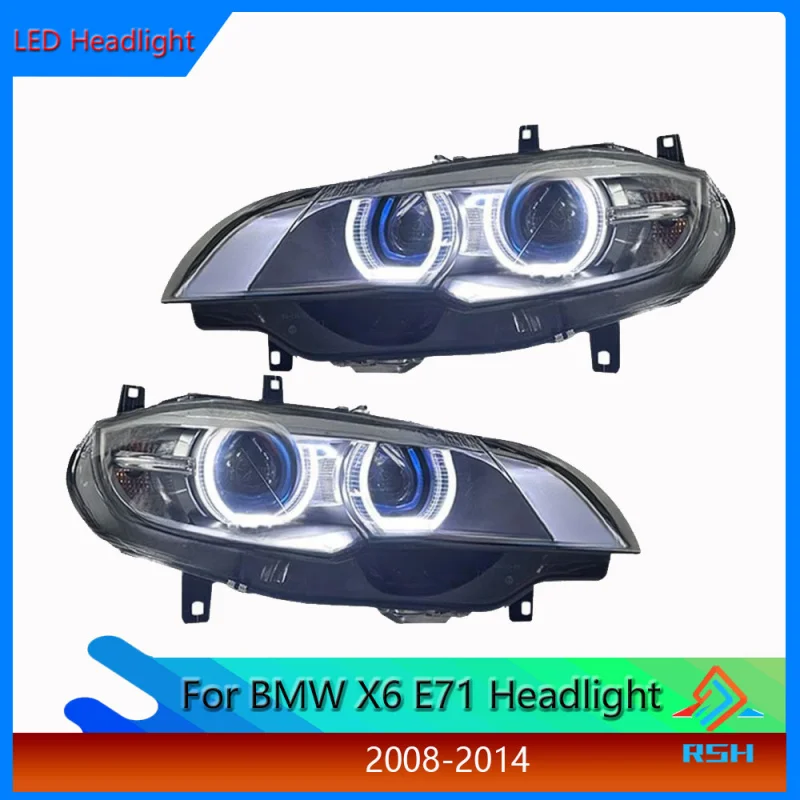 

Автомобильный передний фонарь для BMW X6 E71, фара в сборе, 2008-2014, модифицированные светодиодные дневные ходовые огни Angel Eye, светодиодные линзы, головные огни