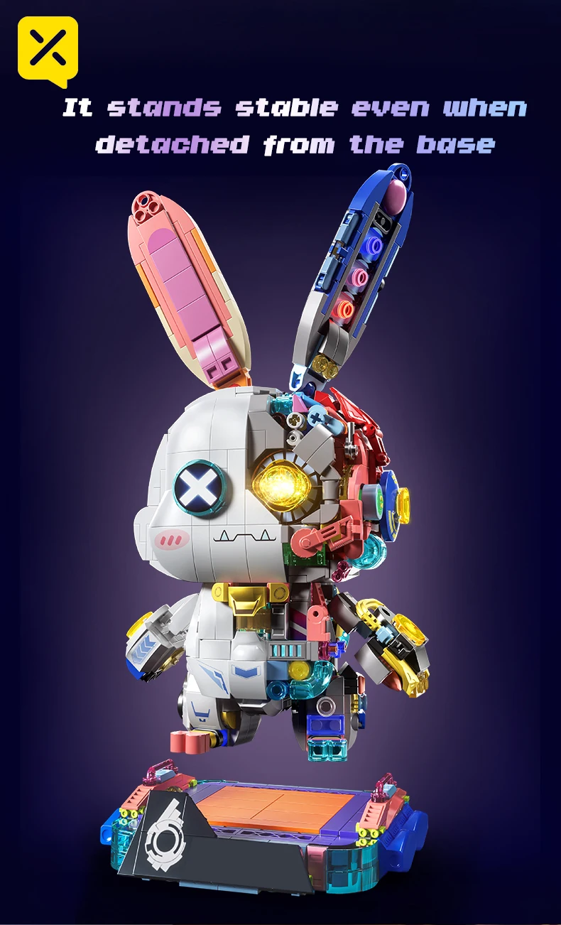 1377PCS Bausteine LED Leuchten Roboter Kaninchen Modell Kreative DIY Tier Kinder Spielzeug Geschenke Erwachsene Hause Schreibtisch Dekor Kaninchen ziegel – Detail 7