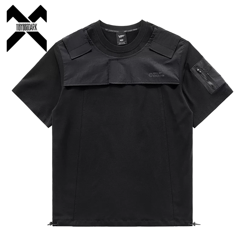 Tactical T-Shirt Mens Techwear Patchwork Design Functional T Shirt 2023 Summer Streetwear Harajuku Tshirt Black Tees Tops