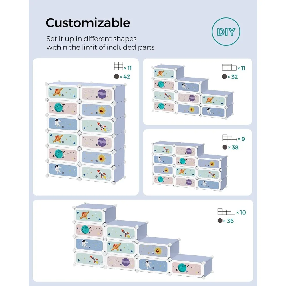 SONGMICS Ante per scarpiera per bambini, organizer impilabile a 12 slot, armadio in plastica, giocattoli, libri, vestiti, 12,2x 31,9x41,7 pollici