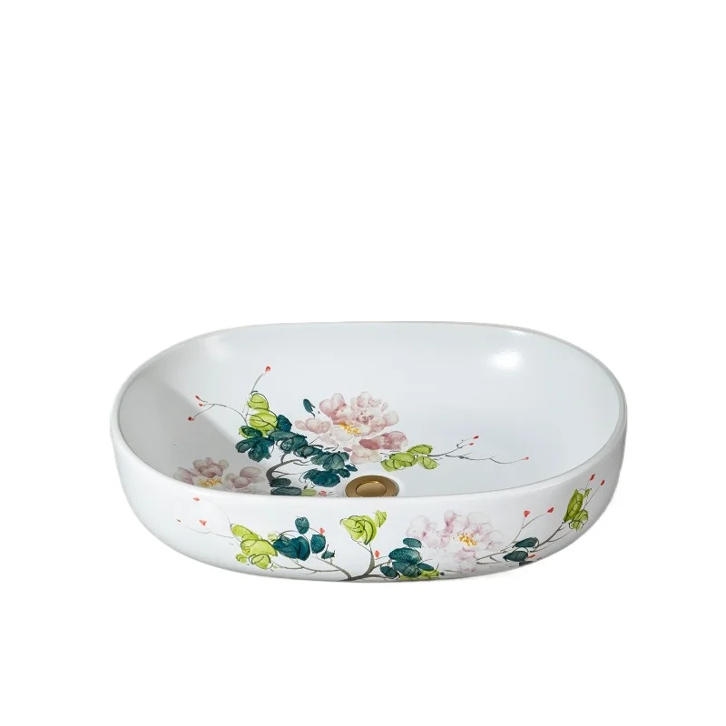 

Ceramic wash basin bathroom hand painted pastel counter wash hand balcony art surface basin