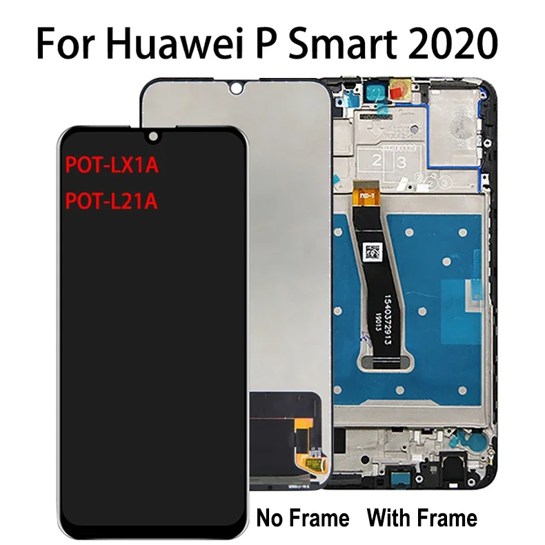 GEFENSI Black 6.21” For Huawei P Smart 2020 LCD Display Touch Screen Digitizer Assembly With Frame Replacement POT-LX1A POT-L21A