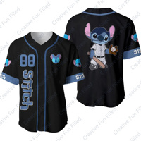 Disney Black Blue Personalized Unisex Cartoon Baseball Jersey Pattern T Shirt Disney Fans Loose and Breathable Top T-shirt