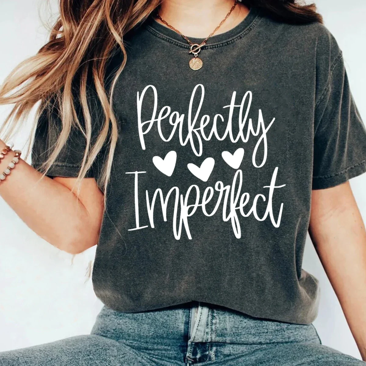 Inspirational Tshirt Love Christian Tee Imperfect Shirt Inspirational Tee Positive Gift Vintage Shirts for Women Goth L