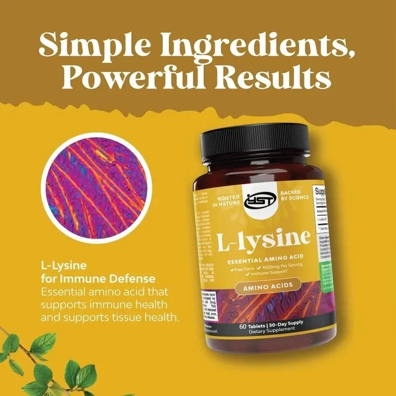 L-Lysine Free Form - High Strength L-Lysine Supplements for Eye Health and Lip Care Collagen Synthesis and Immune Support