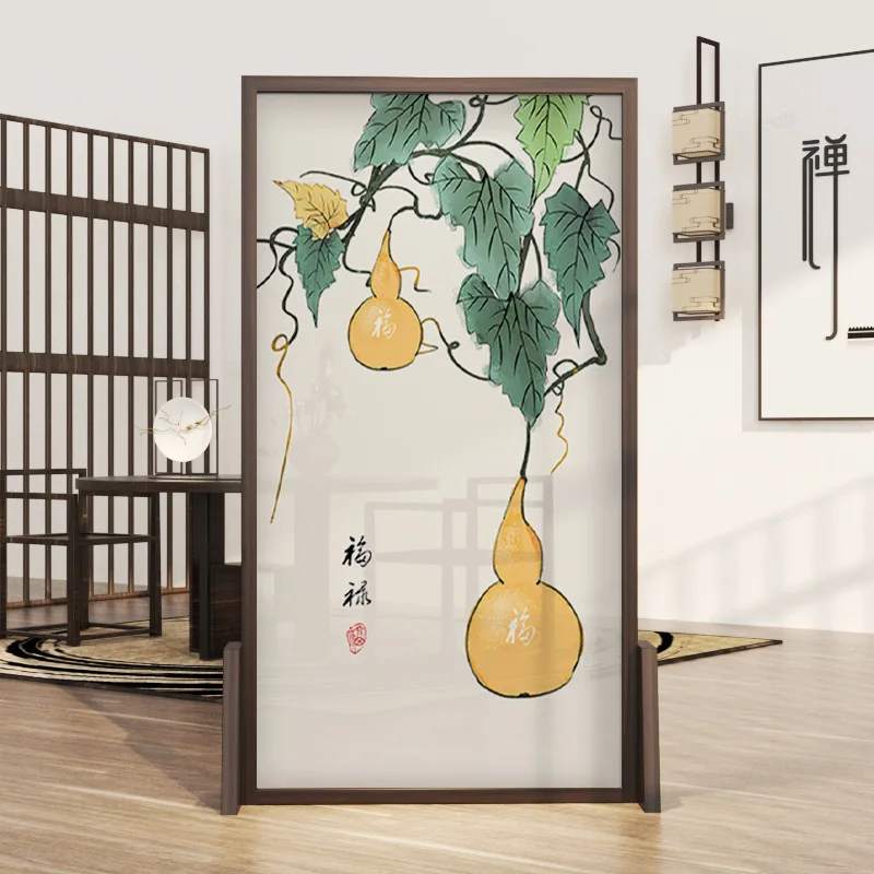 #New Chinese-style Solid Wood Screen Partition Living Room Decoration Blocking Entrance Office Modern Simple Movable Gourd Seat