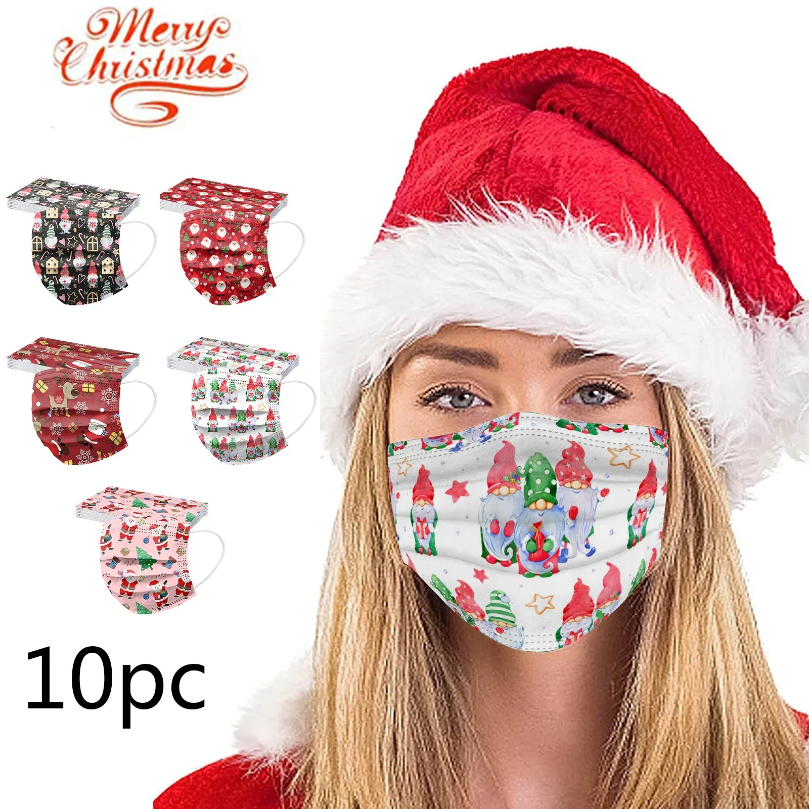 Adult Christmas Style Printed Disposable Masks Monochrome 10pcs Daily Party Gathering Protective Decoration Supplies Practical