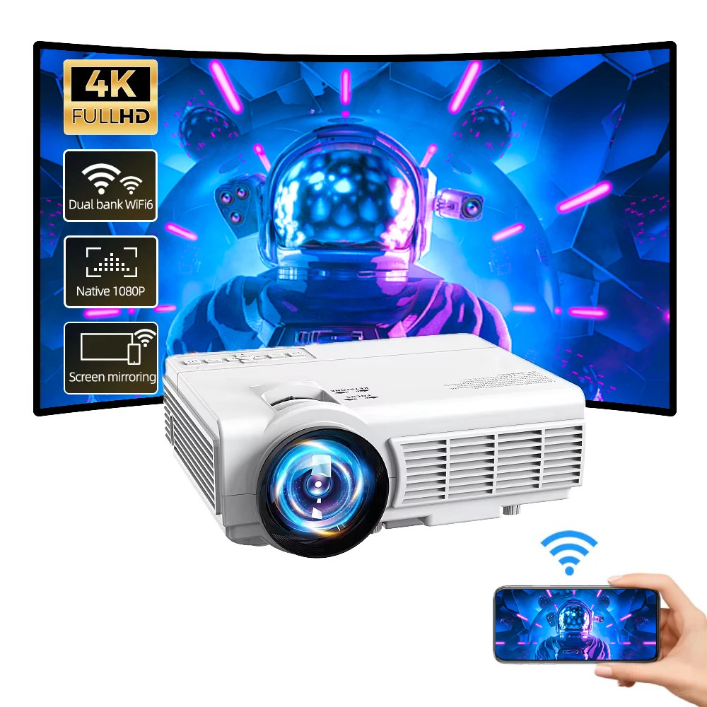 

Native 1080P FHD Projector with WiFi And Bluetooth Portable Outdoor Home Theater Powerful Beamer for Movies And Gaming