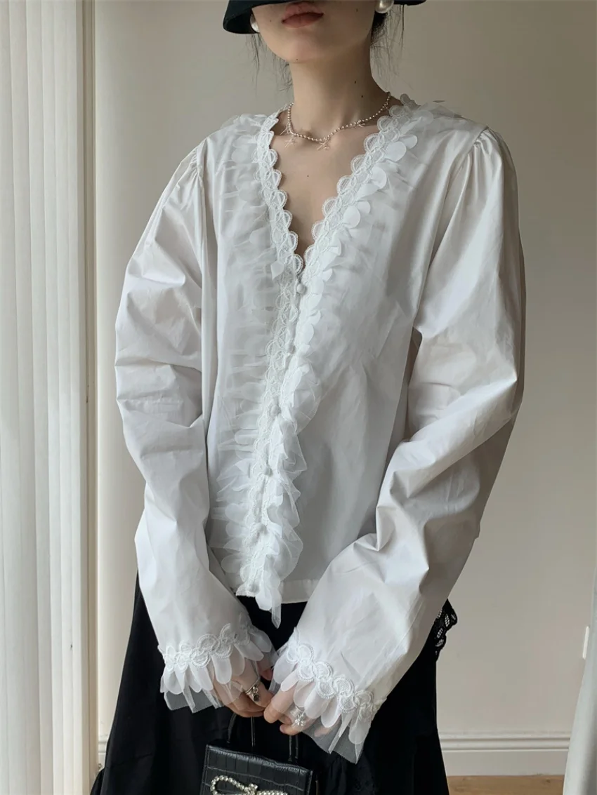

Alien Kitty Elegant Women Shirts Chic Office Lady High Street 2025 Sweet Daily OL Casual Summer New All Match Mujer Slim Lace