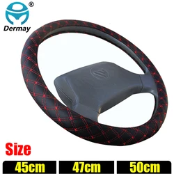 DERMAY 45cm 47cm 50cm Car Steering Wheel Covers PU Leather Blue line for Car Bus Truck Customized Large Size