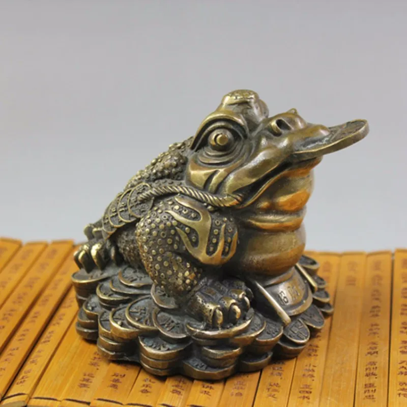 

BRONZE PURE COPPER BRASS ART HOME DECORATION ANTIQUE TOAD LUCKY CAI ANTIQUES ORNAMENTS COLLECTIBLES SHOP CICADA GIFTS STATUE