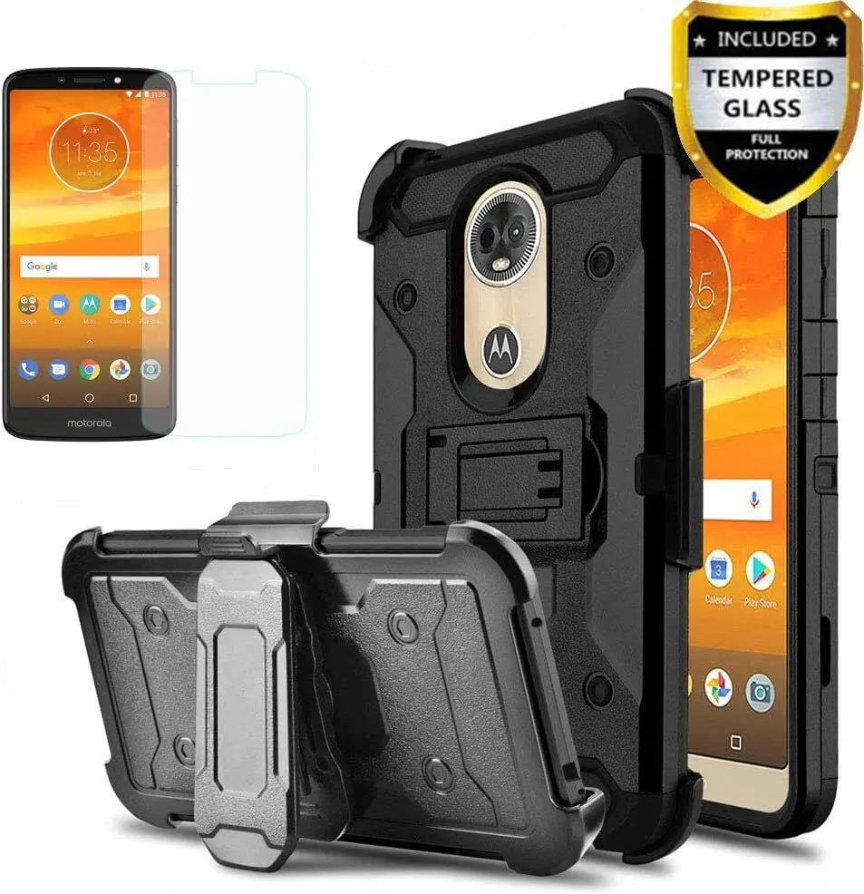 

3 in 1Heavy Duty Rugged Armor Shockproof Case For Motorola Moto E5 Plus Supra Belt Clip Holster Stand Cover