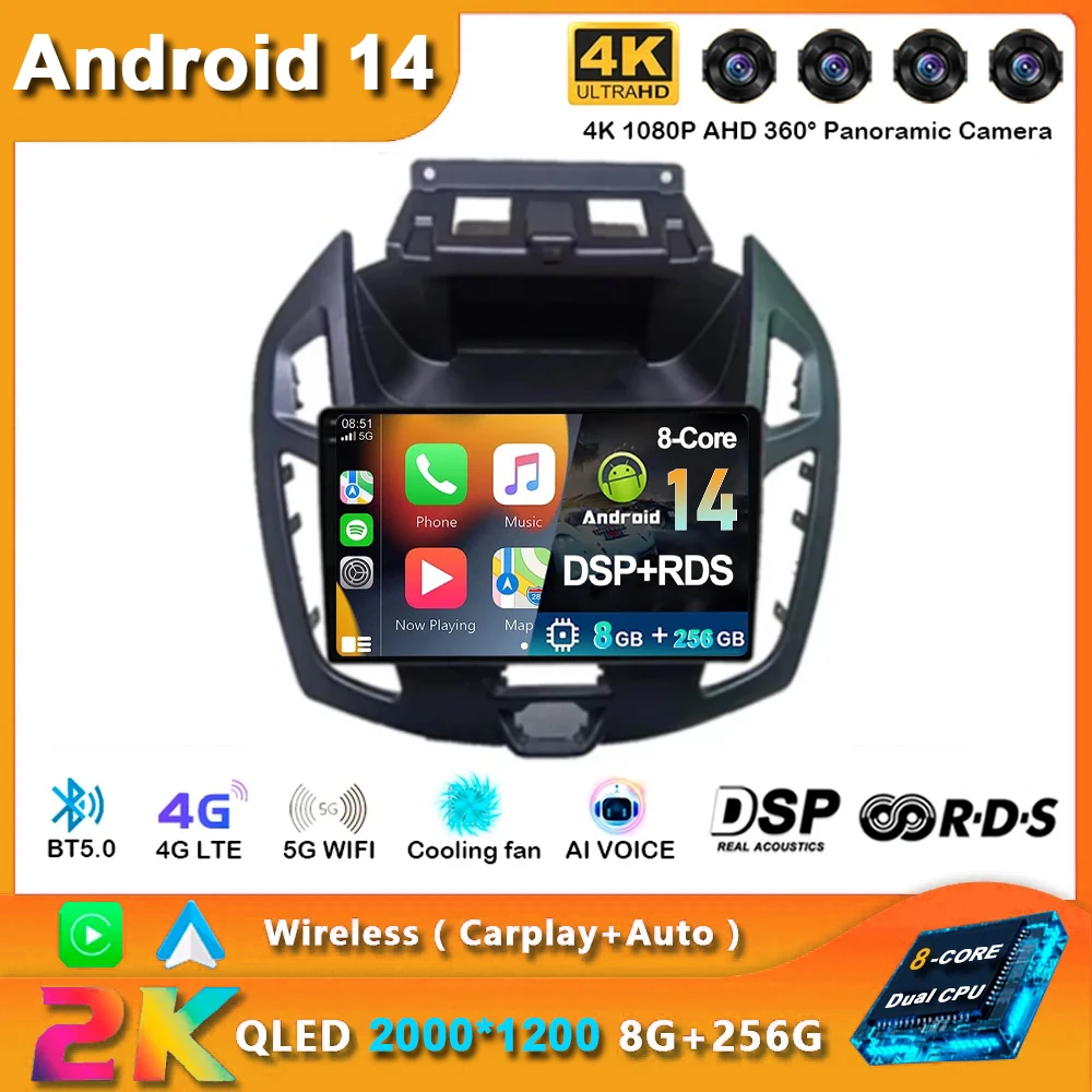 

9" Android 14 Car Radio For FORD Transit Connect Tourneo Connect 2014-2019 GPS Navigation Auto Carplay Multimedia DSP Player BT