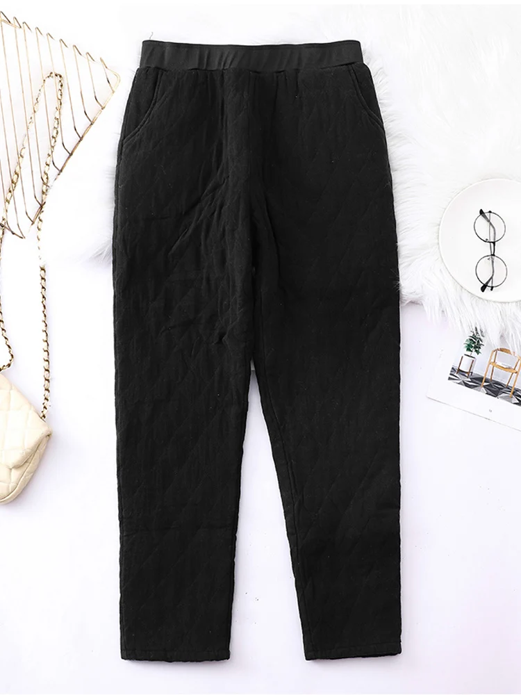 Vintage Literary Cotton-Padded Mommy Trousers 2024 New Female Thick Warm Quilted Harem Pants for Women Outerwear Pantalones