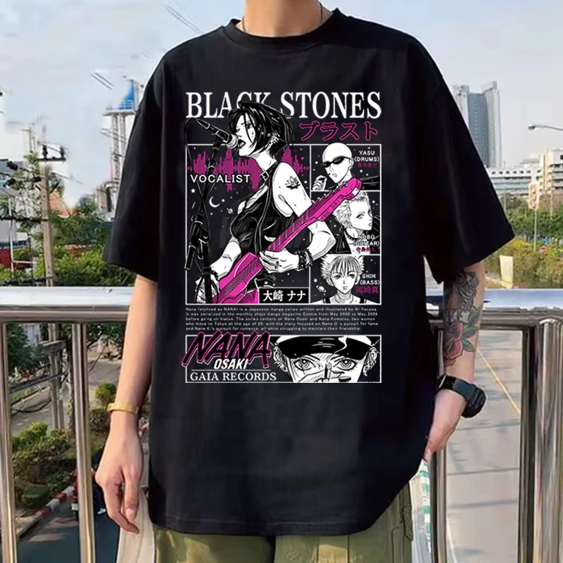 نانا أوساكي موضة تي شيرت غير رسمي الأحجار السوداء فتاة أنيمي الشارع الشهير تي شيرت هدية ل نانا أنيمي مروحة Harajuku خمر تي شيرت