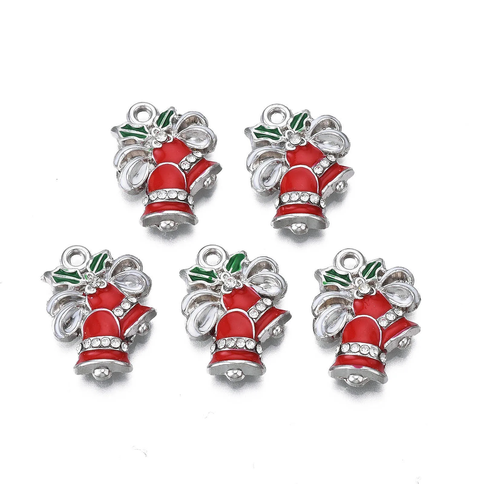 10pcs Rack Plating Alloy Enamel Pendants with Crystal Rhinestone Christmas Bell  for Making DIY Jewelry Necklace Earring Charm