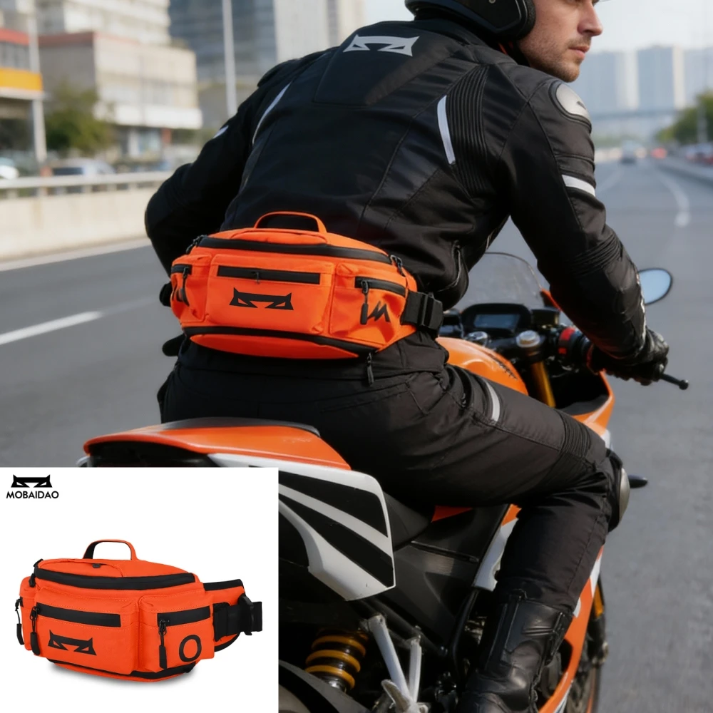 Orange Waterproof Motorcycle Waist Bag - Hip Bum Fanny Pack for Men Women Tactical Outdoor Sport Riding Trave Fit Phone