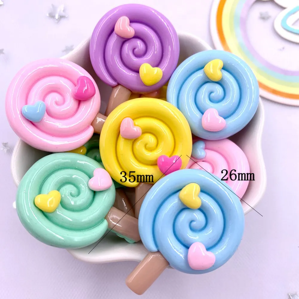 Painted Colorful Resin Love Lollipop Flatback Cabochon Figurines 10pcs DIY Bow Accessories Scrapbooks Embellishments Crafts M432