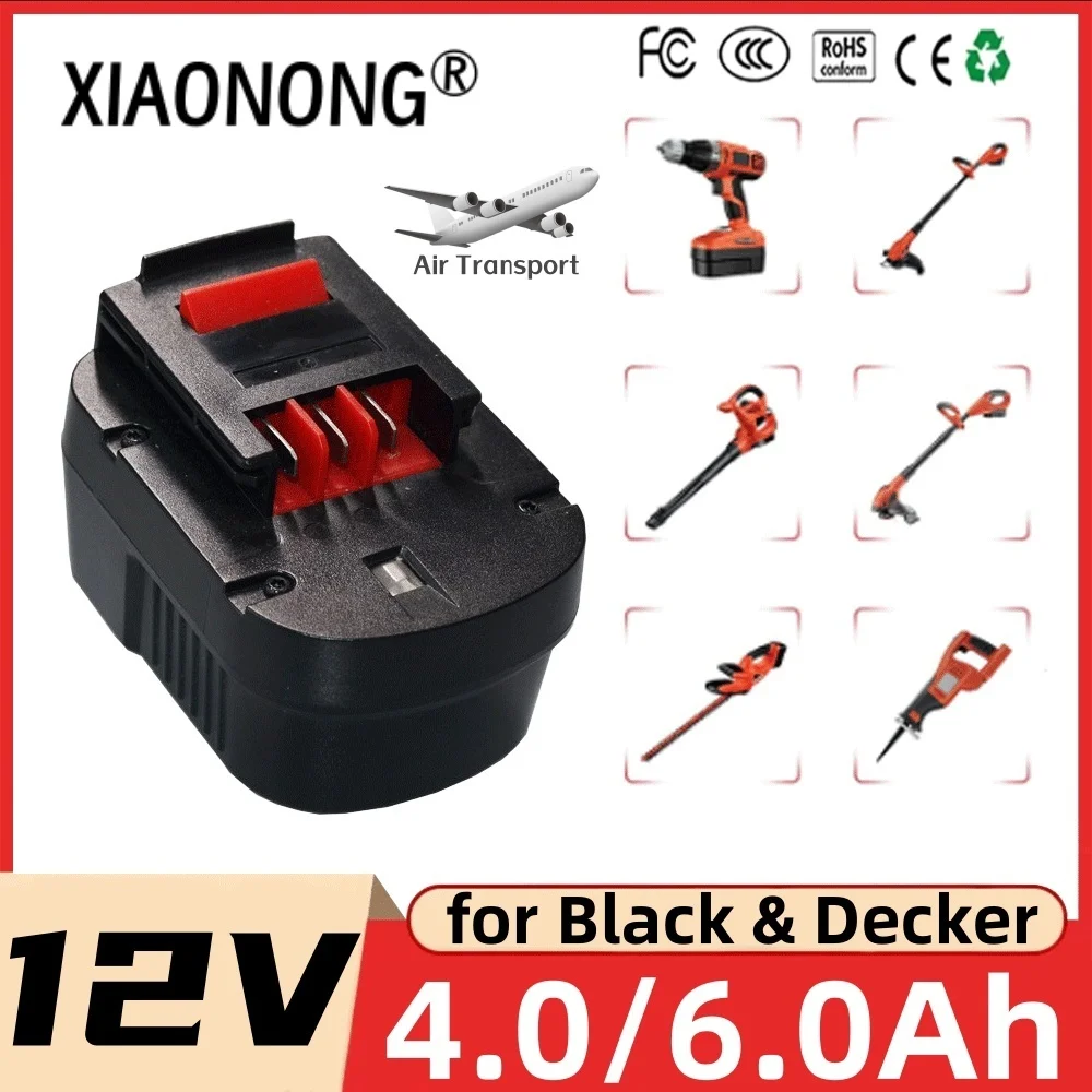 

12V 4.0/6.0Ah Rechargeable Tool Battery for Black&Decker A12 A12EX FSB12 FS120B A1712 HP12K HP12 Ni-MH Replacement Drill Battery