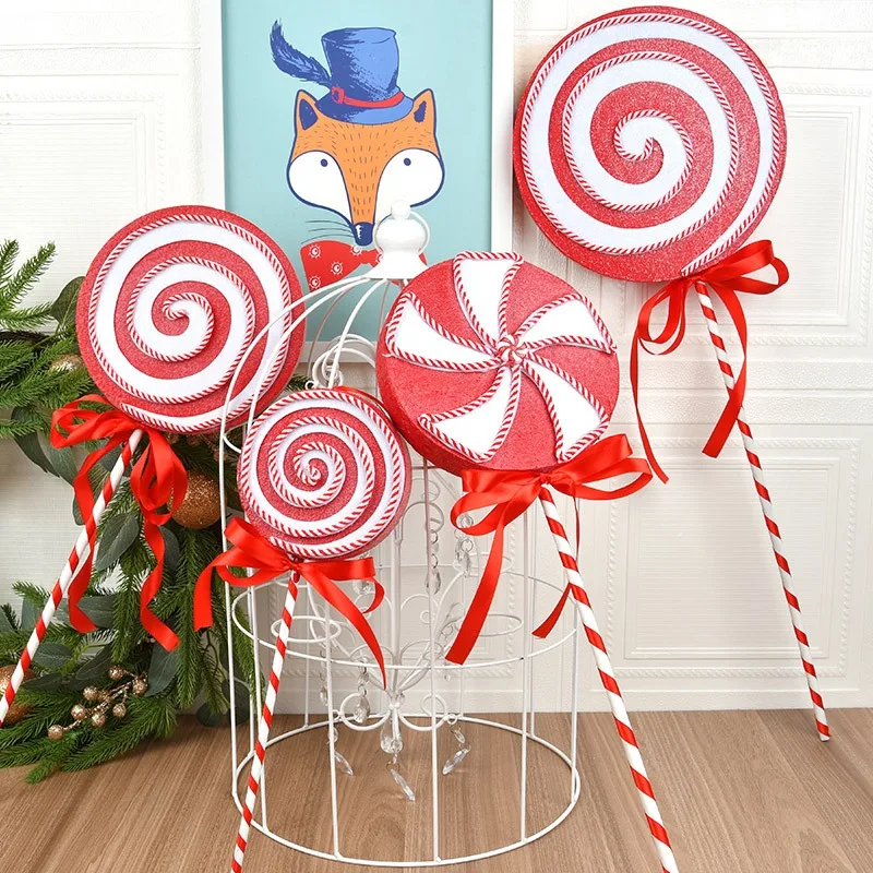 Christmas Beautiful Decorations, Large Foam Red and White Lollipops, Stage Shooting Props, Festive Scene Arrangement Gifts